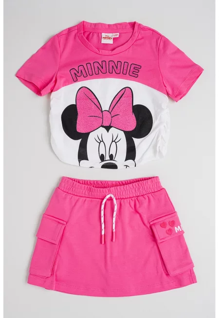 Тениска с принт на Minnie Mouse и къса пола - 2 части