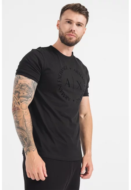 Тениска със стандартна кройка и лого - Черен