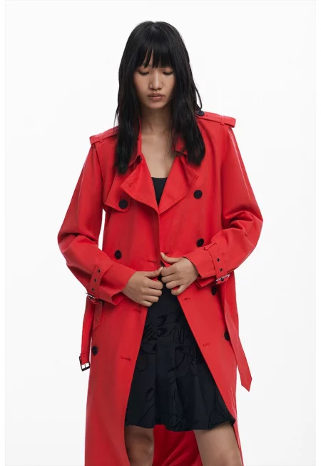 Тренч с колан - Червен