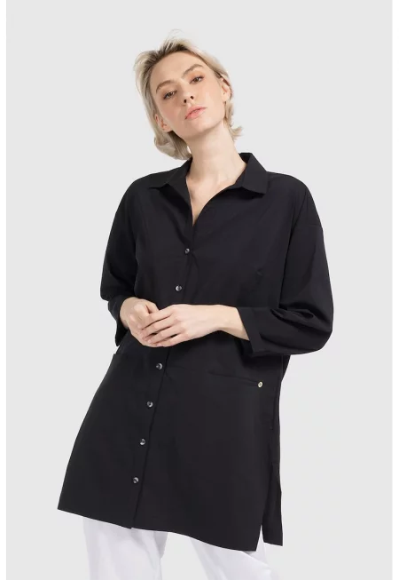 Уголемена риза с цепки встрани - Черен