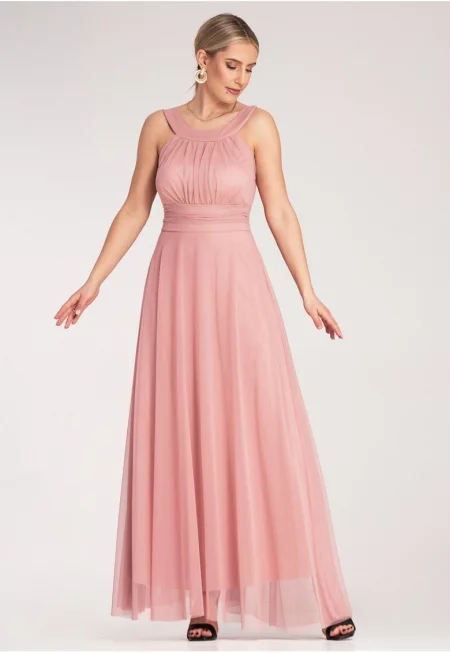 Вечерна рокля -  макси - розово - полиестер - SM