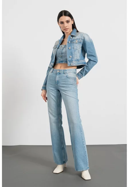 Яке от деним със захабен ефект - Светлосин меланж