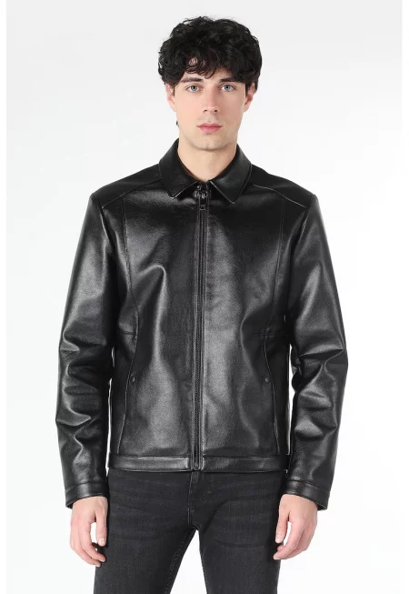 Яке от еко кожа с цип - Черен