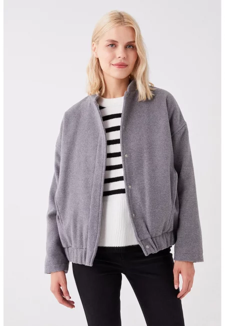 Яке със свободна кройка и капси - Сив меланж