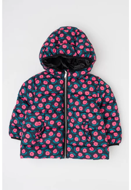 Зимно яке с флорална шарка и качулка