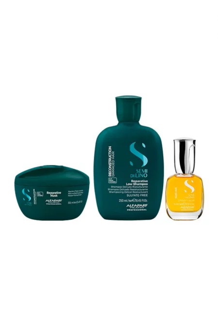 Alfaparf Semi di Lino Реконструиращ пакет с шампоан 250 мл + маска 200 мл + течно масло Cristalli 15 мл