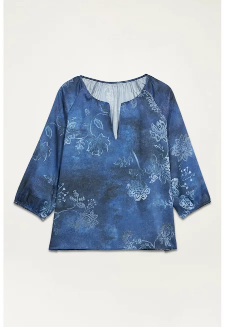 Блуза с щампа и ръкави реглан - Тъмносин