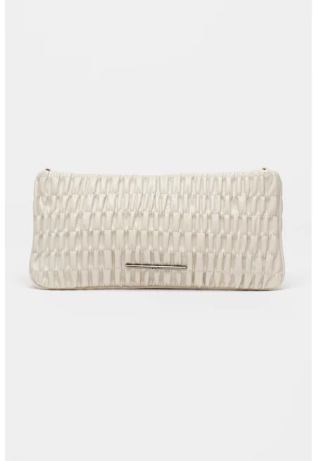 Чанта през рамо от еко кожа с набирания - Мръснобял