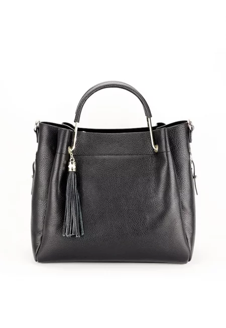 Черна чанта от естествена кожа Ariana 124 8836 - Черен