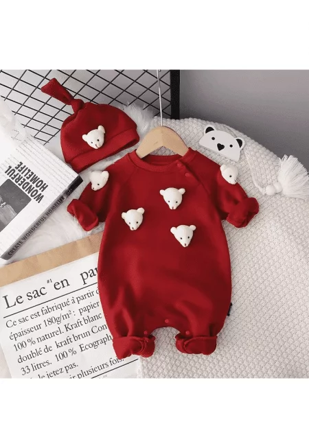Червен гащеризон - Cute Bear - 3-6 месеца -