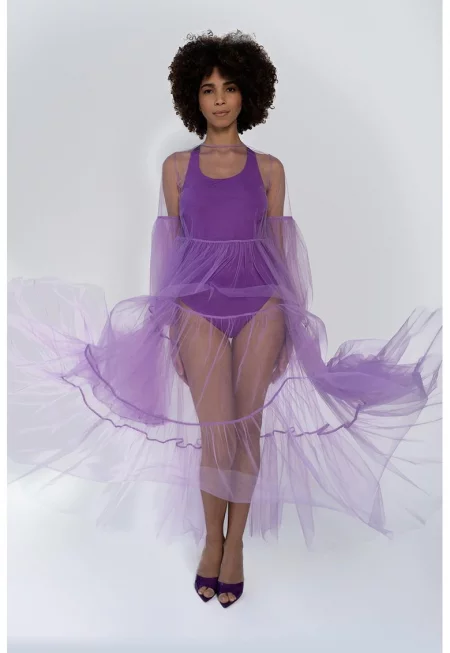 Дълга рокля Alena от прозрачен тюл - Аметист