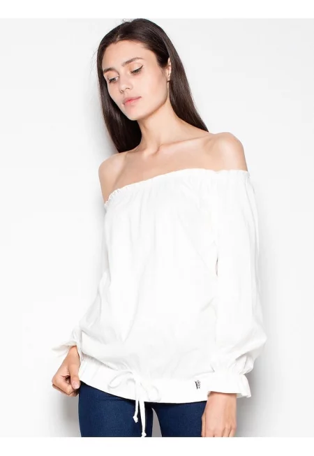 Дамска блуза  бежова - памучна - дълъг ръкав - ежедневен модел