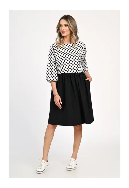Дамска миди рокля - Ежедневна - на точки бяло/черно 309