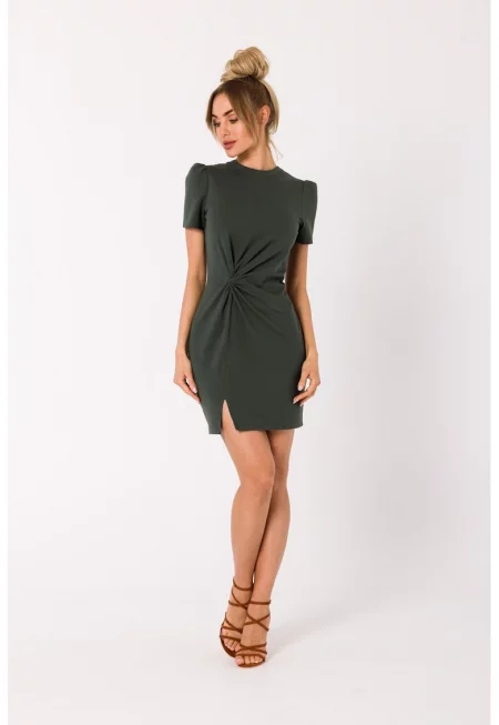 Дамска рокля - Памук - М - Жълта - Зелен