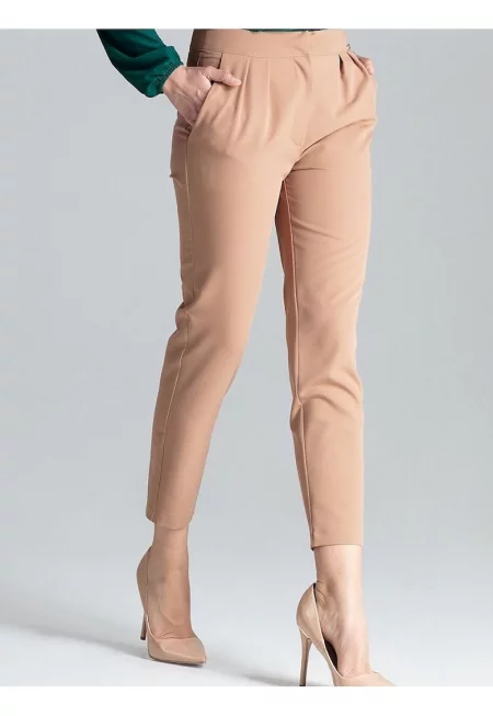 Дамски панталон  7/8 - с плисе - бежов - полиестер/вискоза