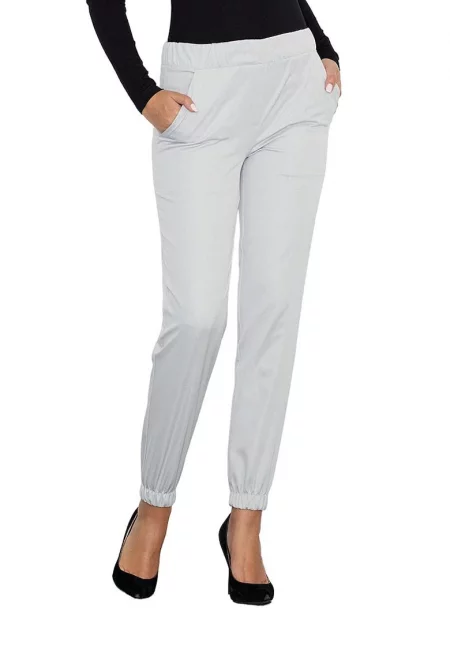 Дамски панталон  сив - с еластична талия - джобове - полиестер/еластан -