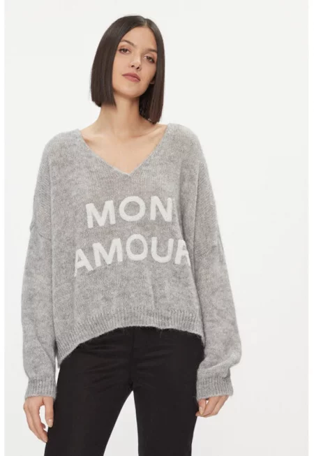 Дамски пуловер -  303878641 - Акрил/Полиамид/Мохер - Един размер INTL - Сив