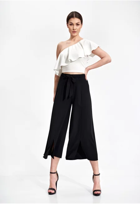 Дамски топ -  Полиестер/Еластан - С Волани - Бял -