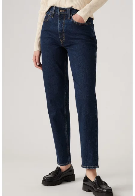 Дънки 80's Mom с висока талия - Тъмносин