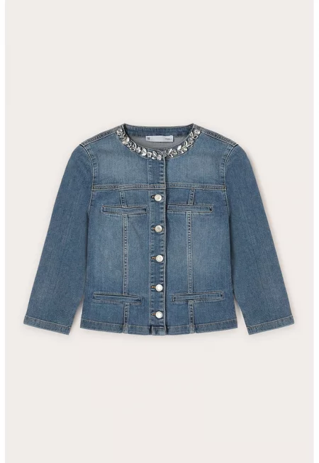 Дънково яке с декоративни камъни