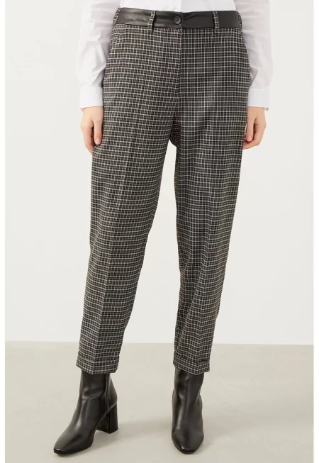 Десениран панталон с басти - Черен/Мръснобял/Tъмносив