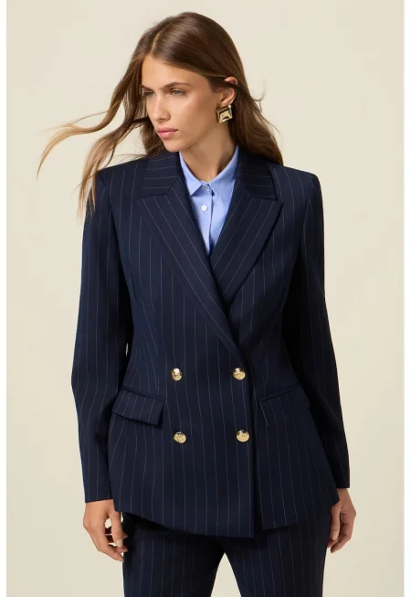 Двуредно сако със ситно райе - Ултрамарин синьо