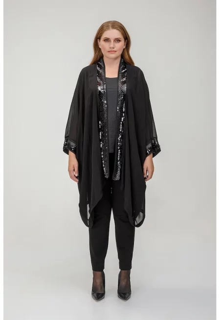 Ефирно пончо с пайети - Черен