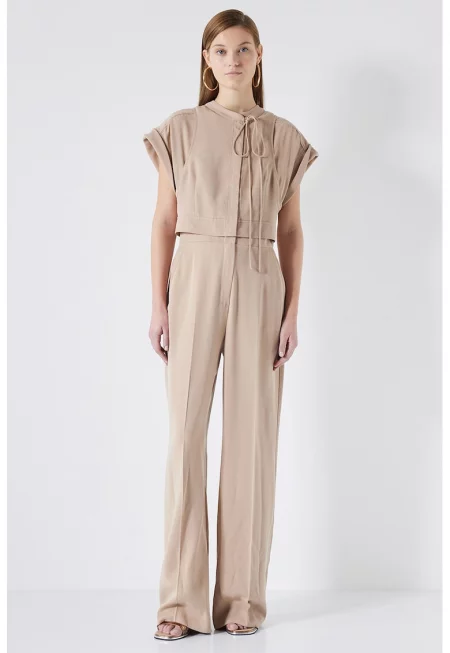 Гащеризон от лиосел с къси ръкави - Бежов