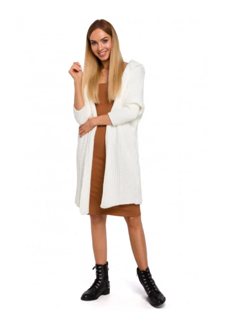 Голяма жилетка с качулка -  акрил/полиамид - почти бяла - универсален размер