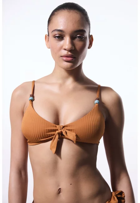 Горен бански с мъниста - Карамел