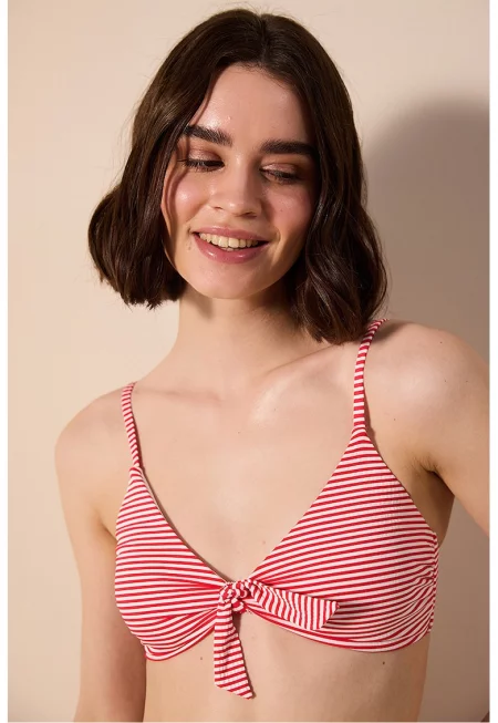 Горнище на бански на райе - Червен/Бял