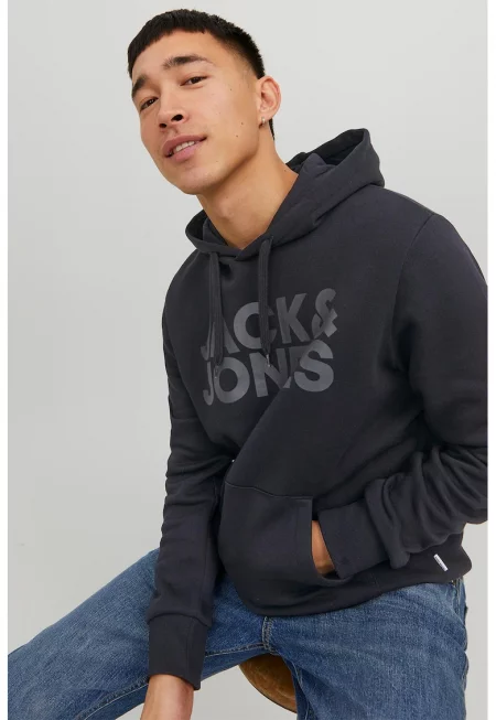 Худи с джоб кенгуру и лого - Избеляло черно