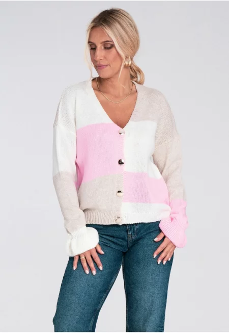 Къс бежов дамски кардиган  от топъл акрилен материал