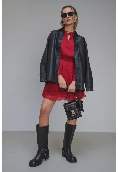 Къса рокля Otto с дълги ръкави - Малина