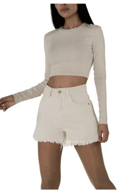 Къси дънки  бежови с ресни J231-25 M7 17313