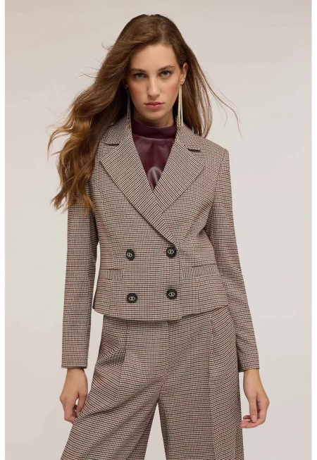Късо карирано сако - Тъмносин/Светлокафяв