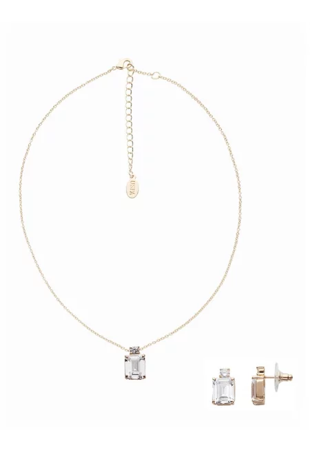 Колие с висулка и обеци с кристали - Златист