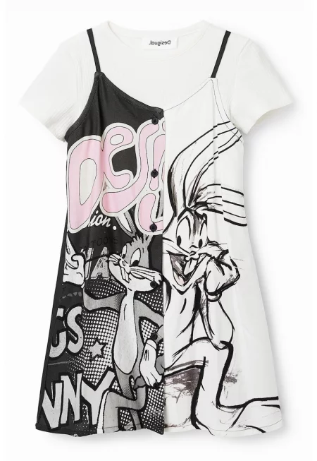 Комби рокля с шарки - Бял/Черен
