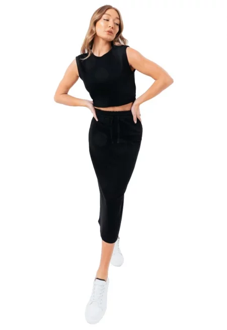 Комплект блуза и миди пола -  Sweat Midi Skirt Loungewear Set 10078 - Черен
