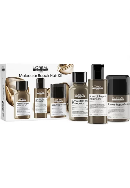 Комплект Travel Size Trio L'Oréal Professionnel Serie Expert Absolut Repair Molecular (Шампоан 100 мл + Серум 75 мл + Крем без отмиване) - За увредена коса - С пептидни връзки и 5 ...