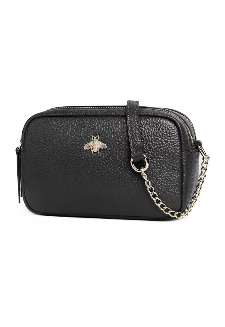 Кожена чанта през рамо Elsa - Черен