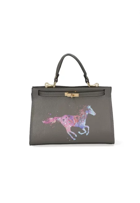 Кожена чанта с отделяща се презрамка - Tъмносив