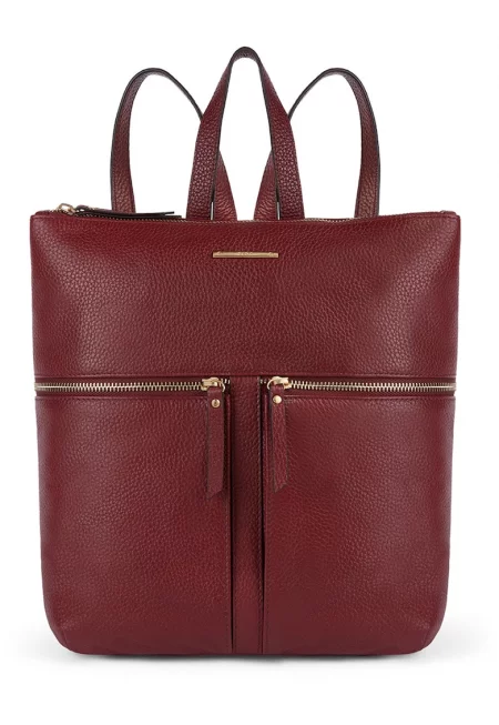 Кожена раница Irenie с джобове с цип - Бордо