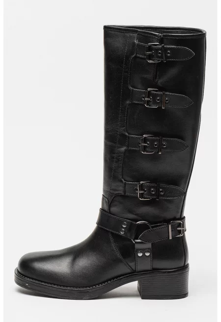 Кожени ботуши Lulea с каишки - Черен