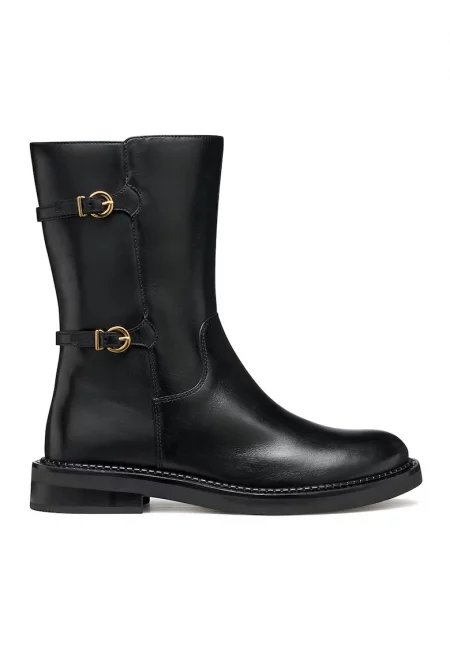 Кожени ботуши с каишки с тока - Златист/Черен
