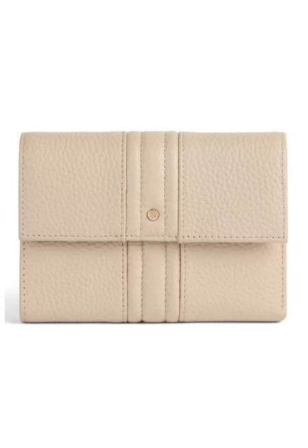 Кожено портмоне с тройно прегъване и релеф - Слонова кост