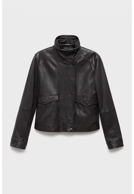 Кожено яке с висока яка - Черен