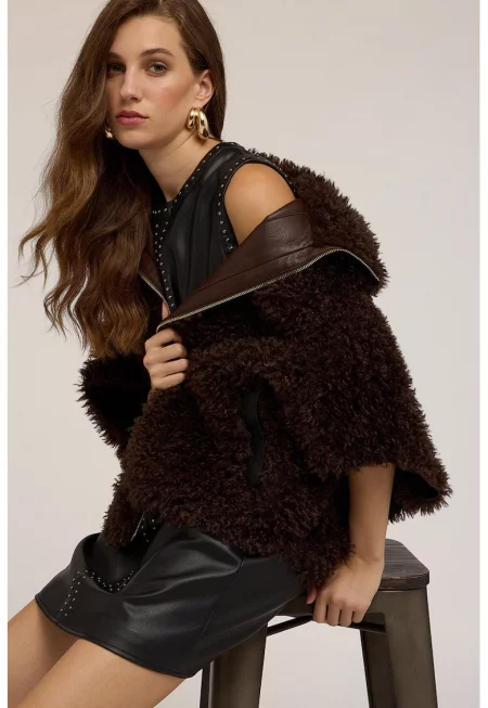 Мъхесто двулицево яке с 3/4 ръкави