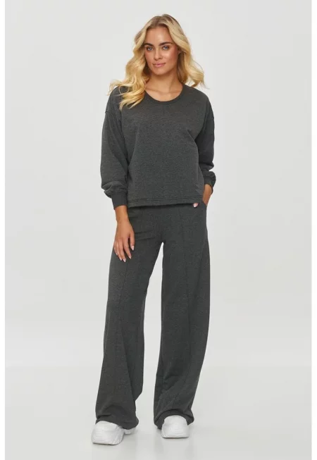 Макадамия - Комплект блузон с кръгло деколте и панталони - Сив