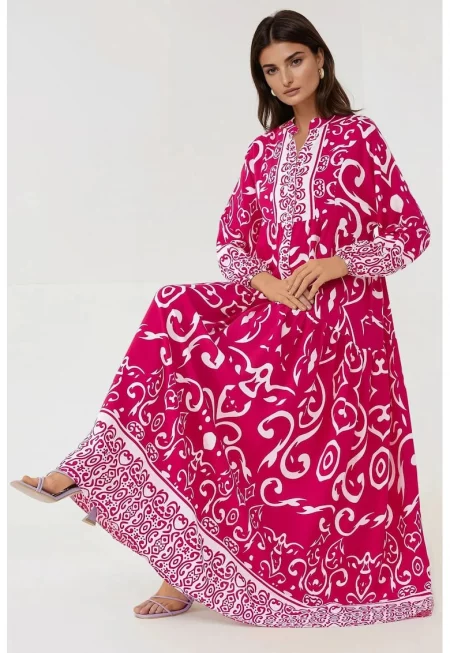 Макси рокля -  розова - вискоза